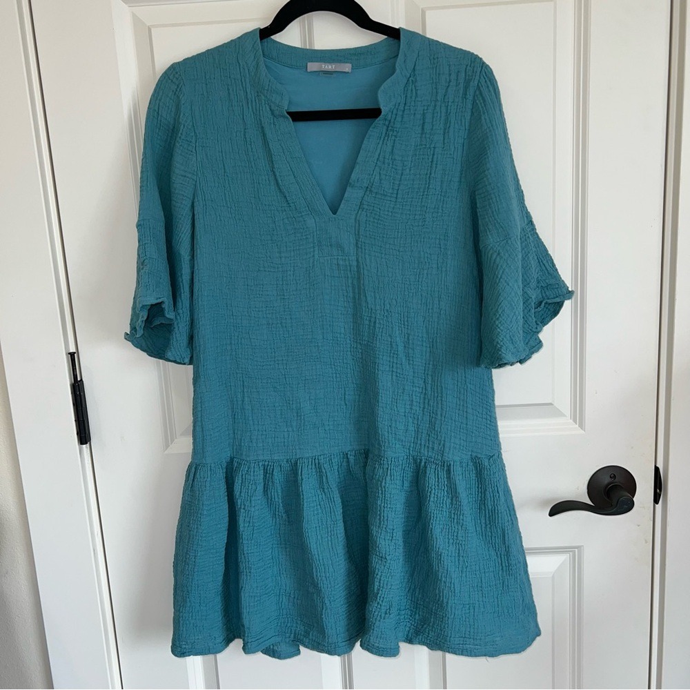 Tart Luciel Gauze Mini Dress Butterfly Sleeves Brittany Blue Size Small‎ - Picture 2 of 8
